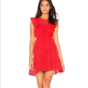 Bardot Kira Red Eyelet Cutout Ruffled Mini Dress size 8